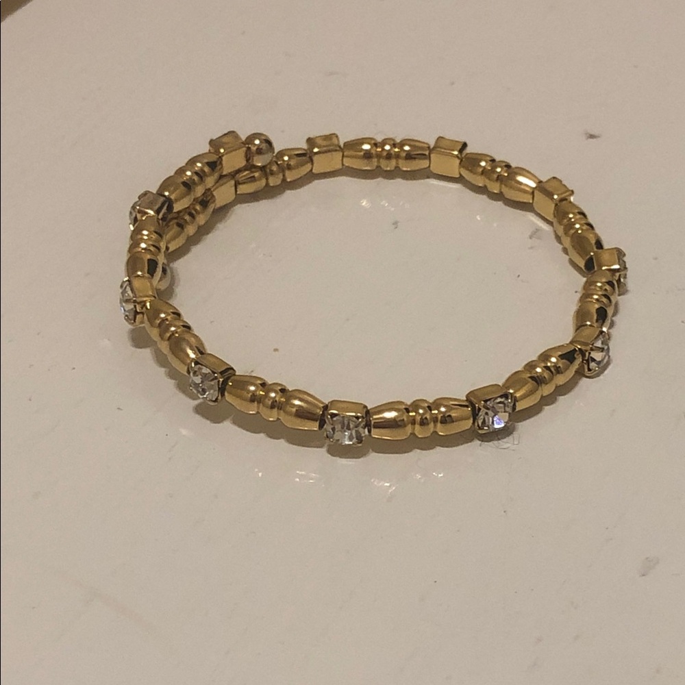 Gold Crystal Beaded Stretch Bracelet - Women's Jewelry - Picture 3 of 4